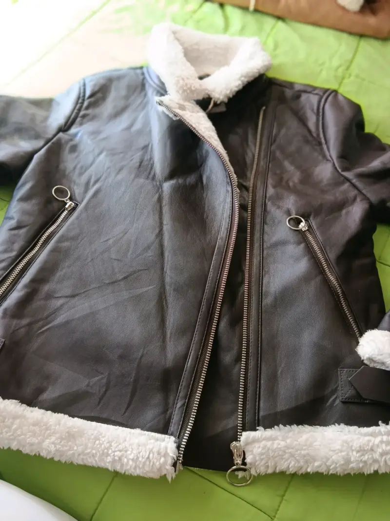 Chaqueta de cuero con forro de borrego para mujer - 2