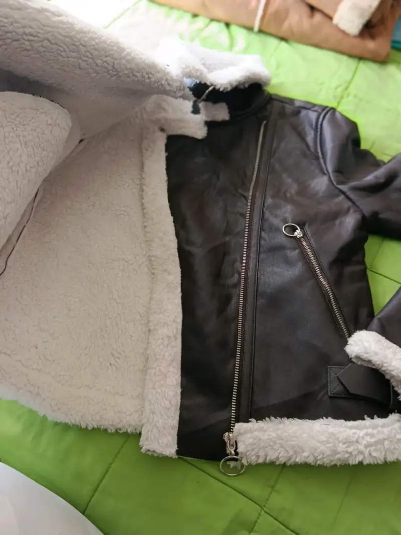 Chaqueta de cuero con forro de borrego para mujer - 3
