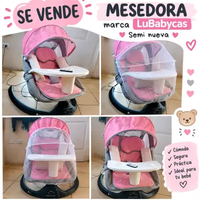 Mecedora para bebé LuBabycas rosa con bandeja - miniatura 1