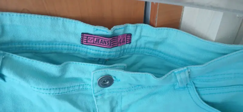 Shorts de mezclilla turquesa para mujer talla 44 - 2