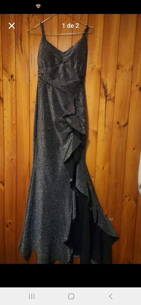 Vestido largo de fiesta negro brillante - 1