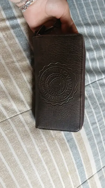 Billetera de cuero marrón Viamo con cierre - miniatura 1