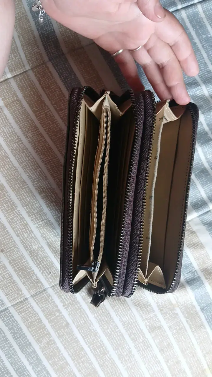 Billetera de cuero marrón Viamo con cierre - 2