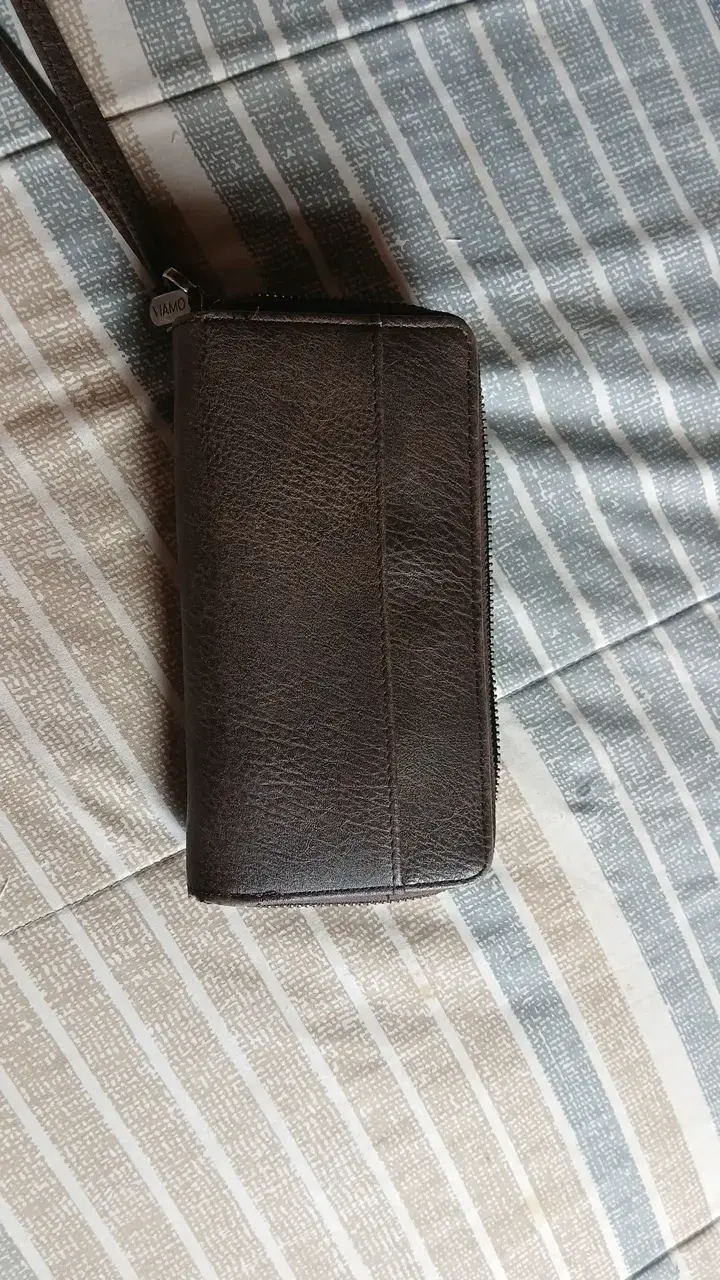 Billetera de cuero marrón Viamo con cierre - 4