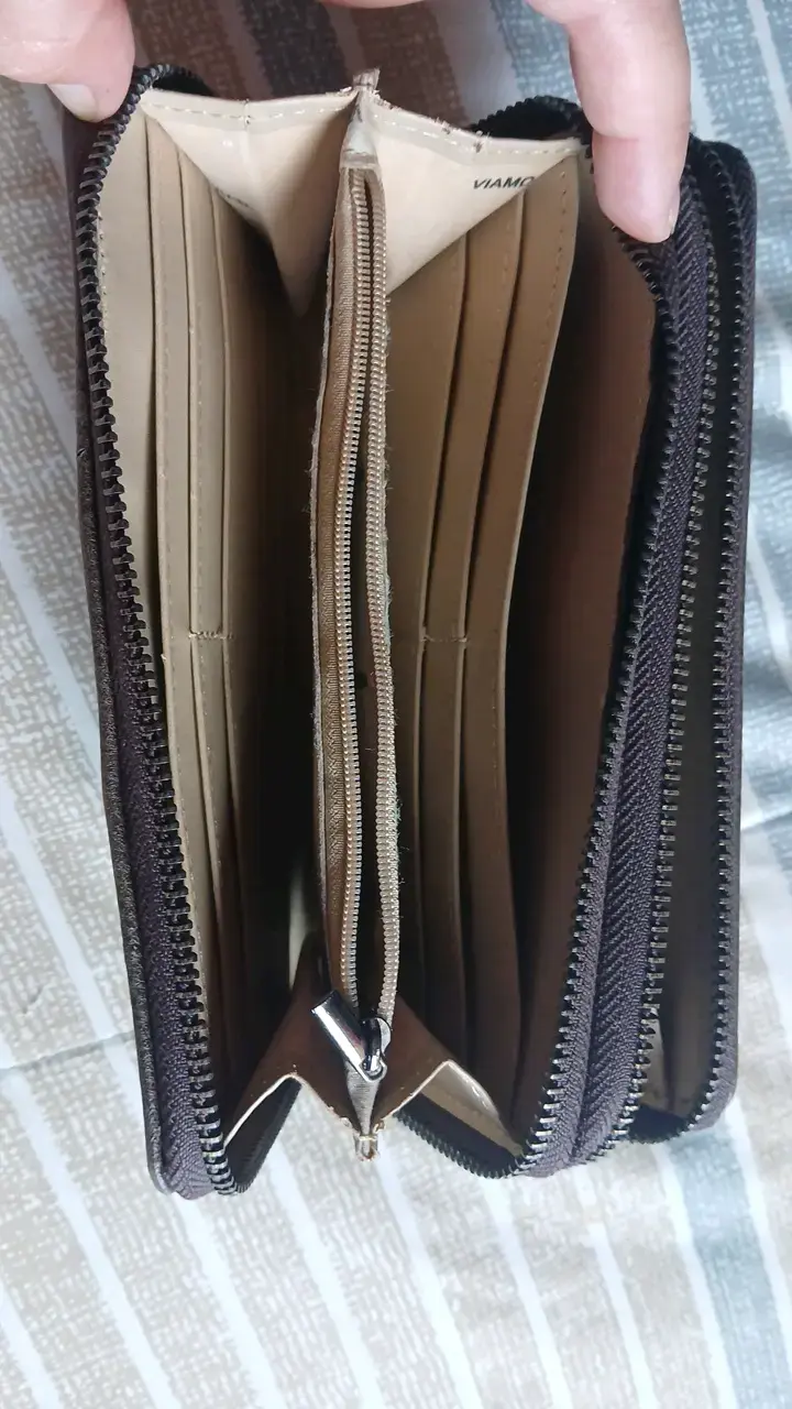 Billetera de cuero marrón Viamo con cierre - 5