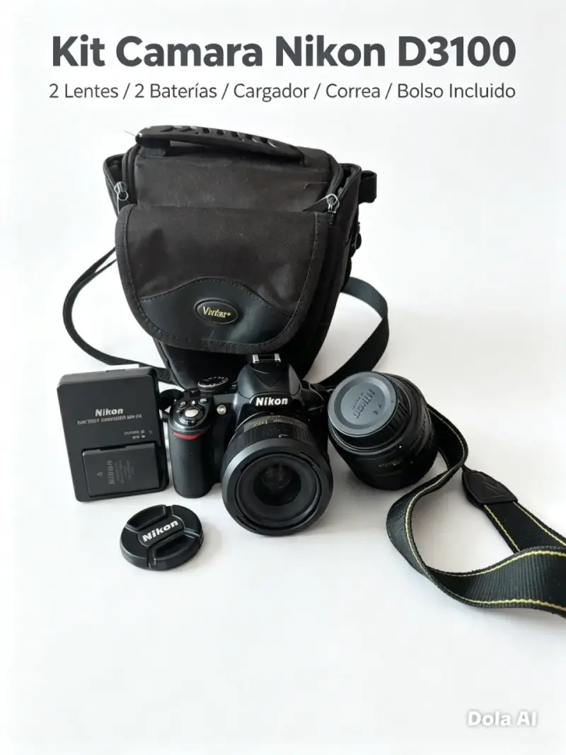 Cámara Nikon D3100 con kit completo y accesorios - 2