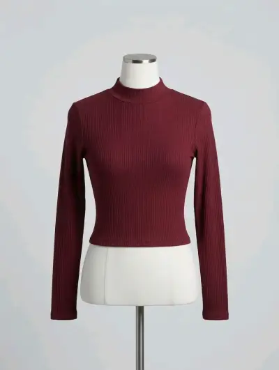 Polera de cuello alto burdeos para mujer - miniatura 1