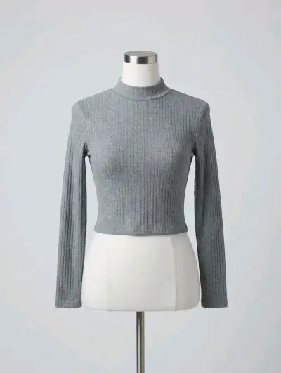 Polera de punto gris manga larga - miniatura 1