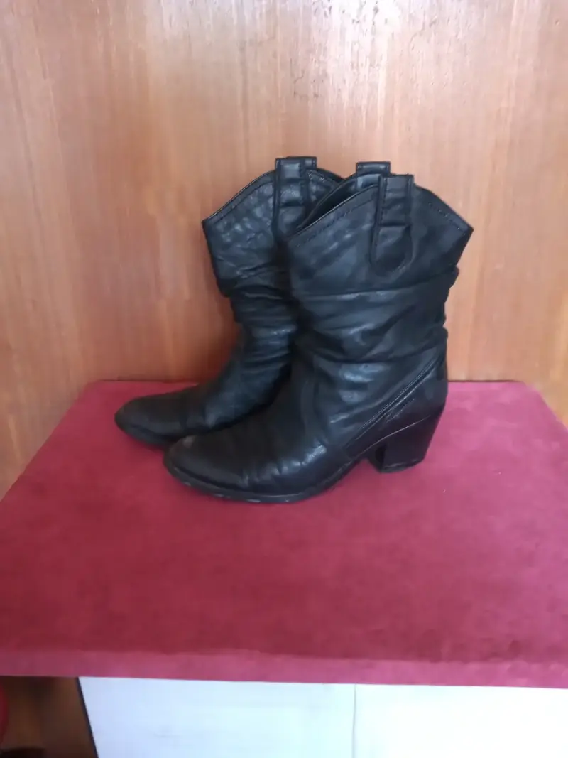 Botines de cuero negro para mujer - 1