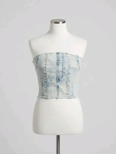 Top de mezclilla strapless para mujer - miniatura 1