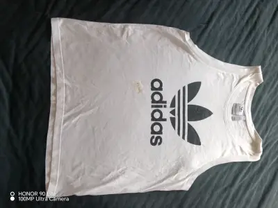 Polera sin mangas Adidas blanca con logo - miniatura 1