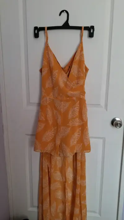 Vestido largo estampado hojas naranja - miniatura 1