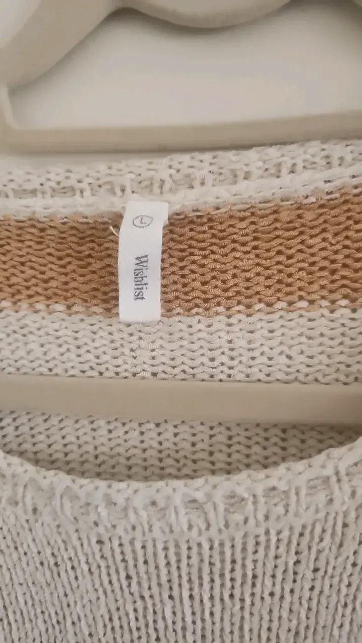 Suéter de punto a rayas beige y blanco - 2