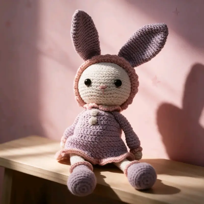 Muñeco de crochet conejo rosado hecho a mano