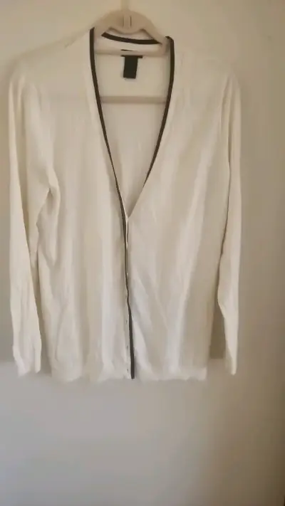 Cardigan blanco Ann Taylor con ribete negro - miniatura 1