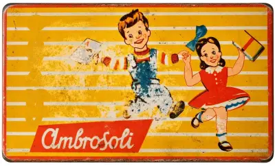 Caja metálica vintage Ambrosoli con diseño infantil - miniatura 1