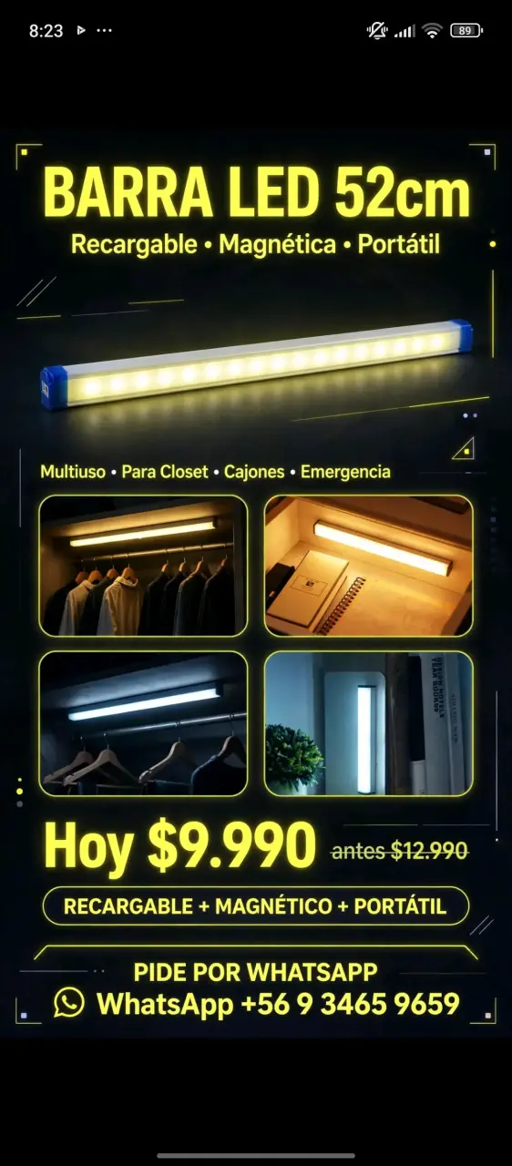 Barra LED recargable magnética portátil 52cm
