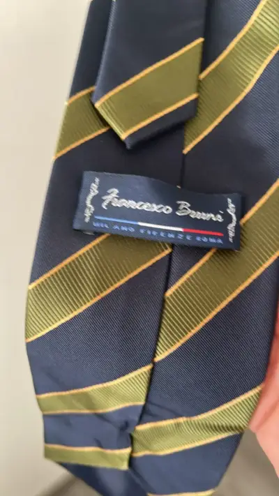 Corbata de seda azul con rayas doradas Francesco Bruzz - miniatura 3