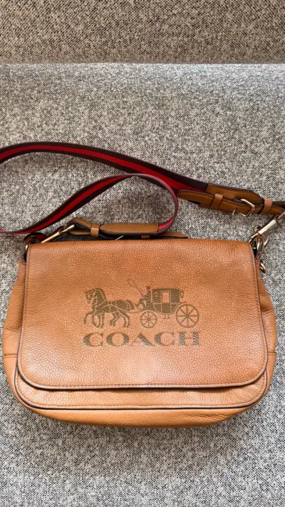 Cartera de cuero Coach marrón - miniatura 1