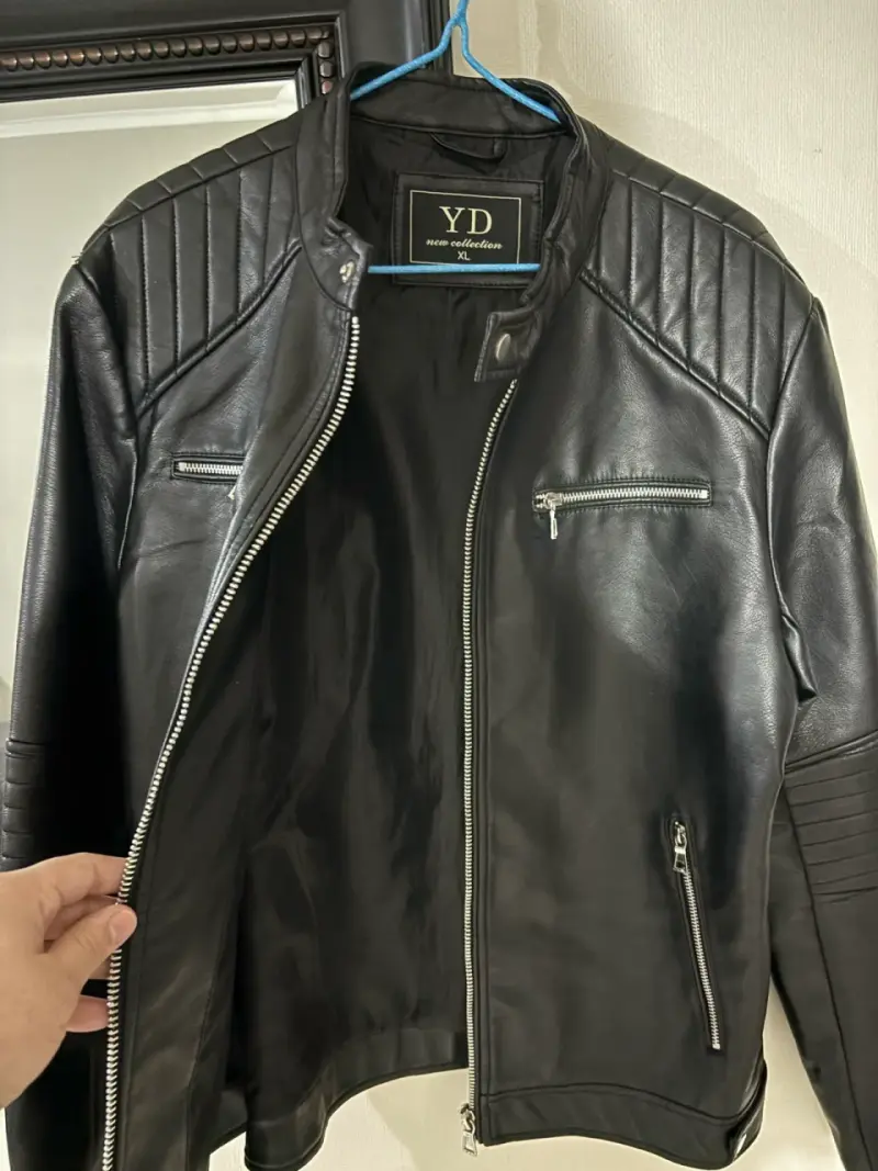 Chaqueta de cuero negra YD para hombre - 1