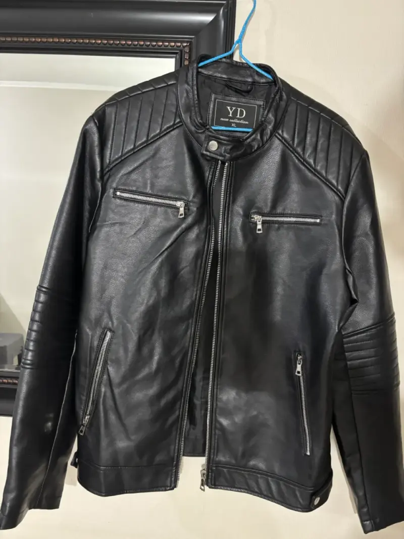 Chaqueta de cuero negra YD para hombre - 3