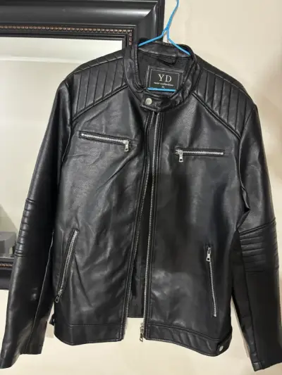 Chaqueta de cuero negra YD para hombre - miniatura 3
