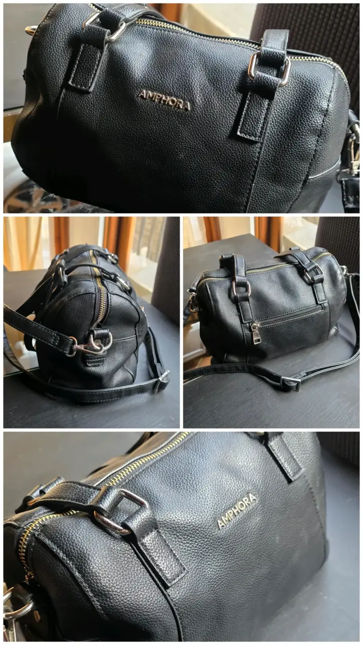 Bolso negro de cuero Amphora con correa ajustable - 5