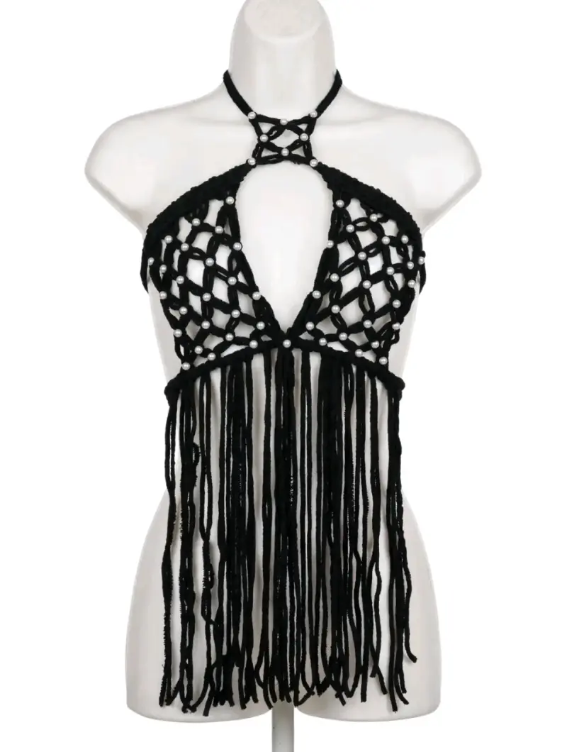 Top de crochet negro con flecos