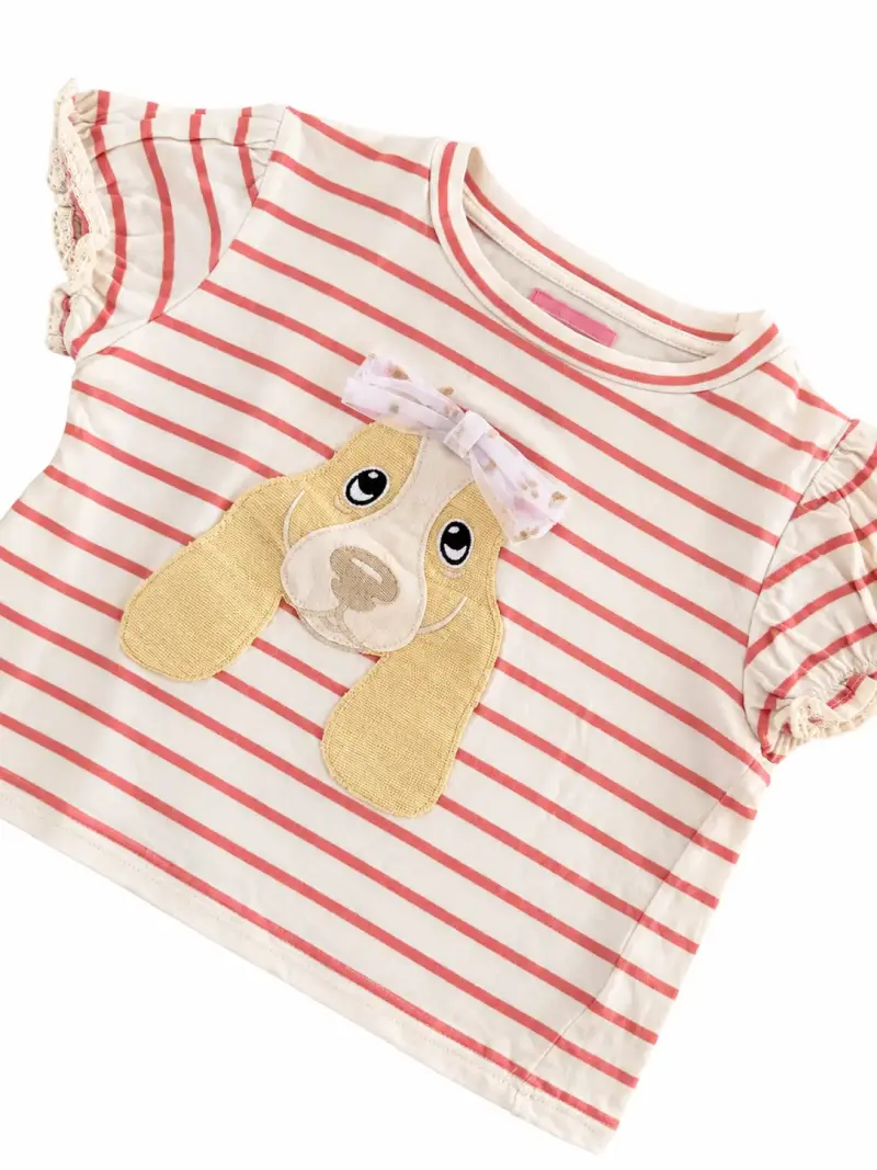 Polera infantil rayada con diseño de perro