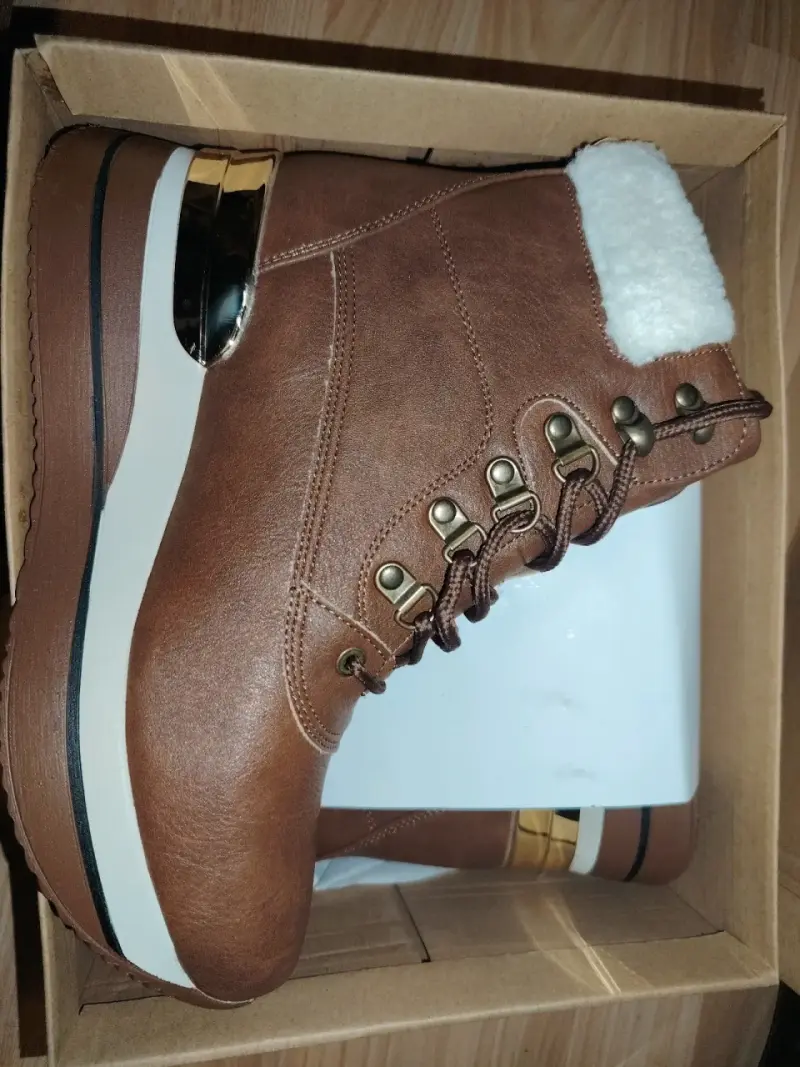 Botines de eco-cuero marrón con forro de lana - 1