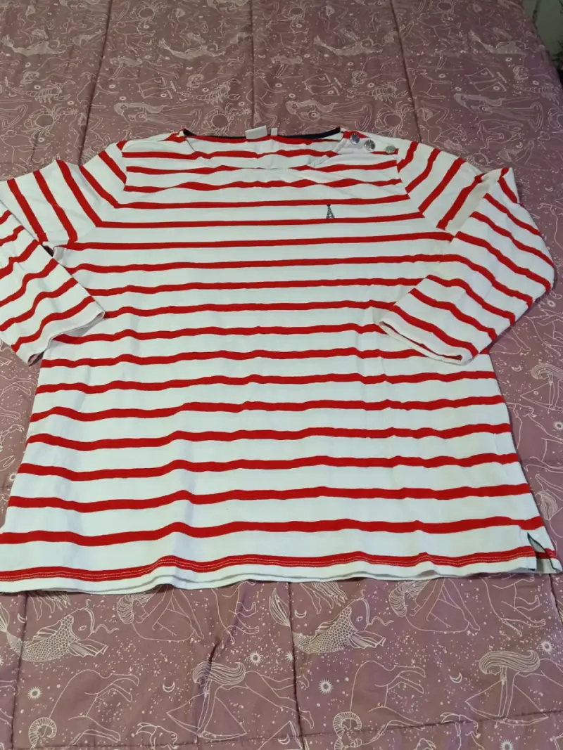Polera de rayas rojas y blancas Elle talla L - 1