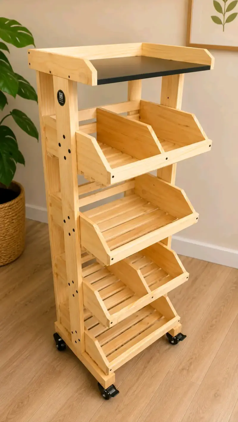 Verdulero de Madera para Cocina con Ruedas - 1