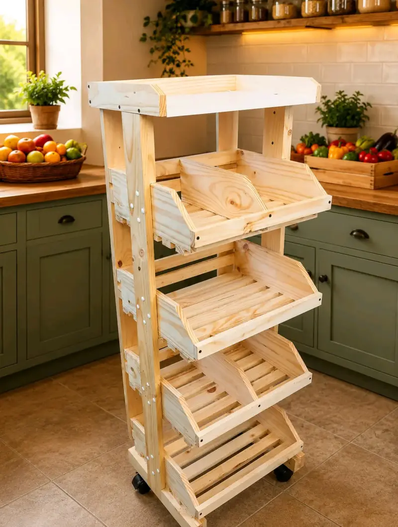Verdulero de Madera para Cocina con Ruedas - 2