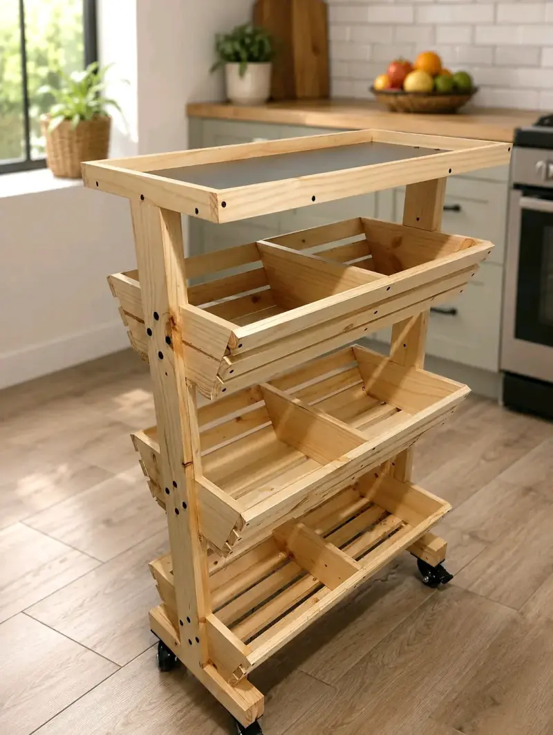 Verdulero de Madera para Cocina con Ruedas - 4