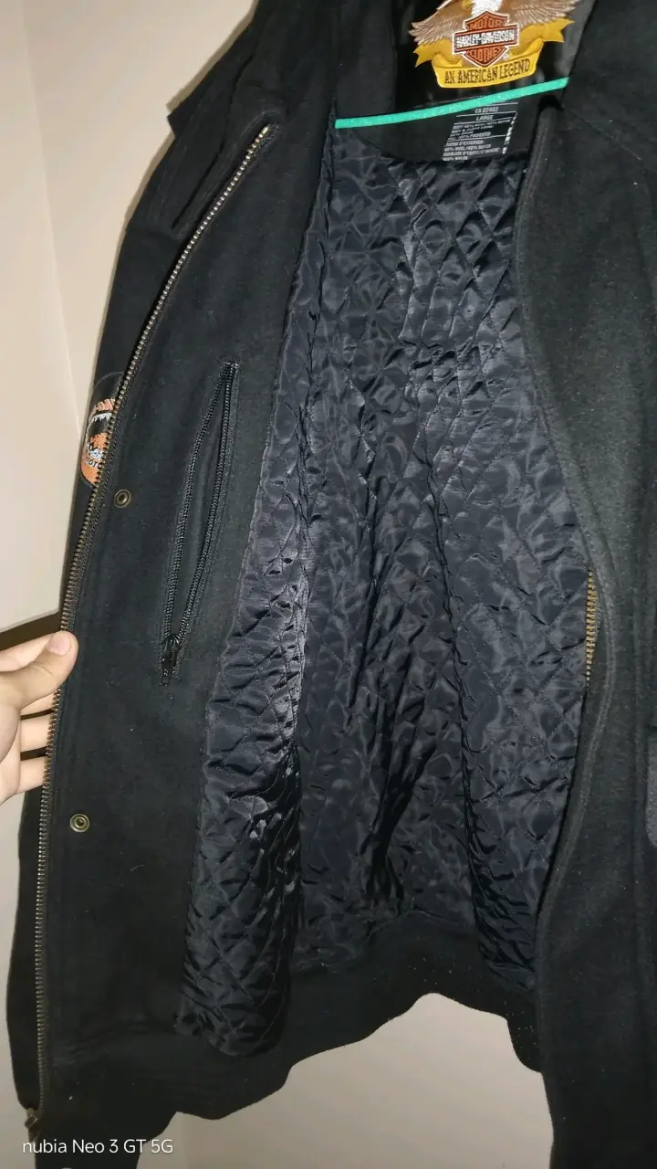 Chaqueta de lana Harley-Davidson negra con parches - 6