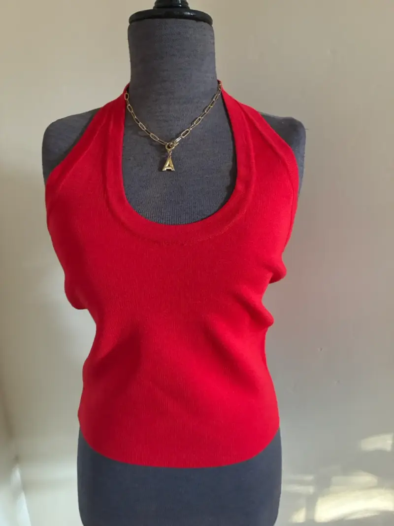 Top Zara rojo sin mangas con cuello halter - 2