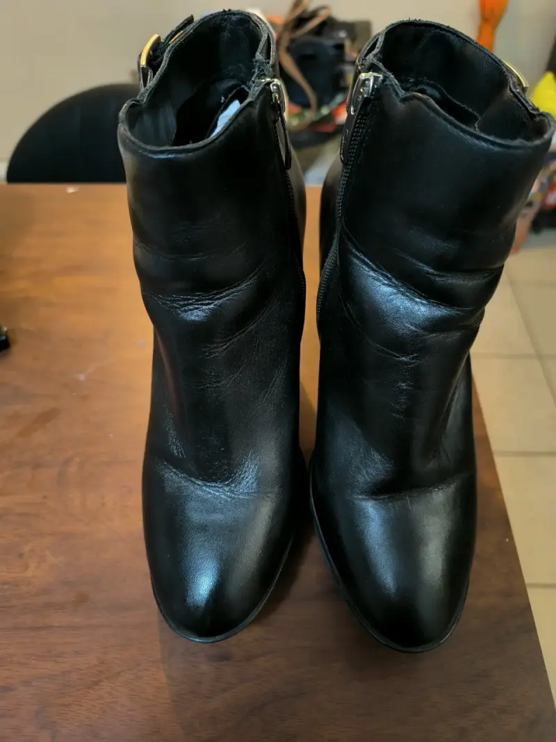 Botines de cuero negro con tacón alto para mujer - 4
