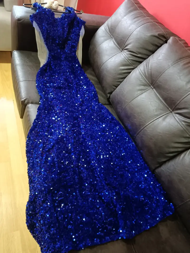Vestido de noche azul con lentejuelas - 3