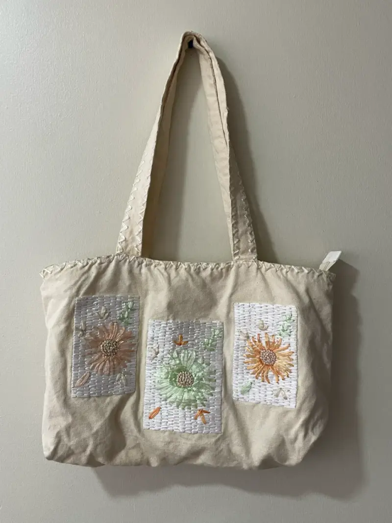 Bolso tote de tela bordado floral