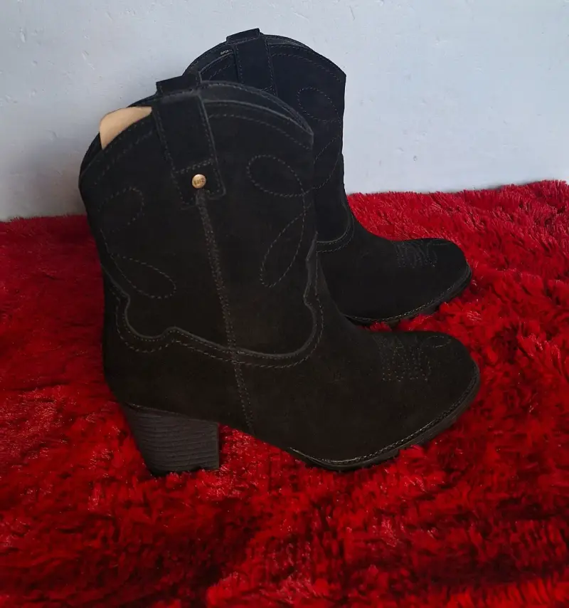 Botines nuevos de gamuza negros con tacón - 2