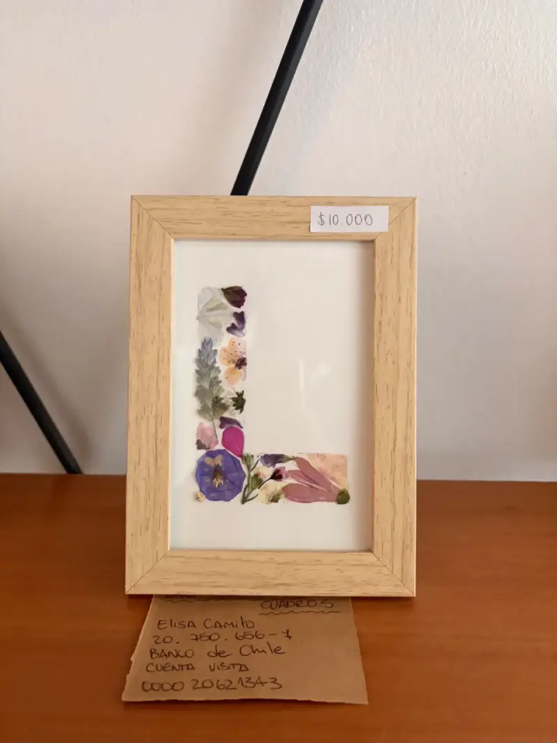 Cuadro decorativo con flores prensadas en marco de madera
