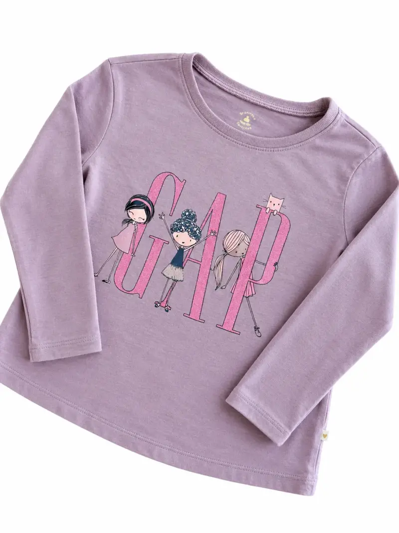 Polera manga larga infantil GAP lila con diseño