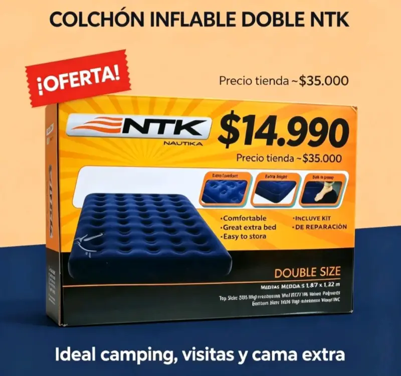 Colchón inflable doble NTK Zenite con inflador - 3