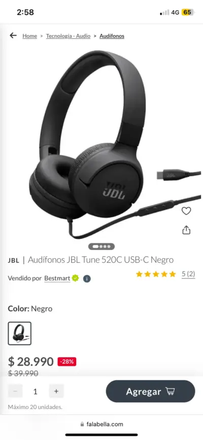 Audífonos JBL Tune 520C USB-C Negro - miniatura 1