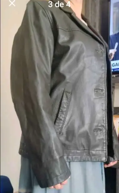Chaqueta de cuero negra para mujer - miniatura 2
