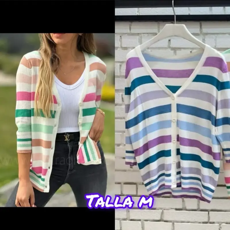 Cardigan de rayas multicolor talla M