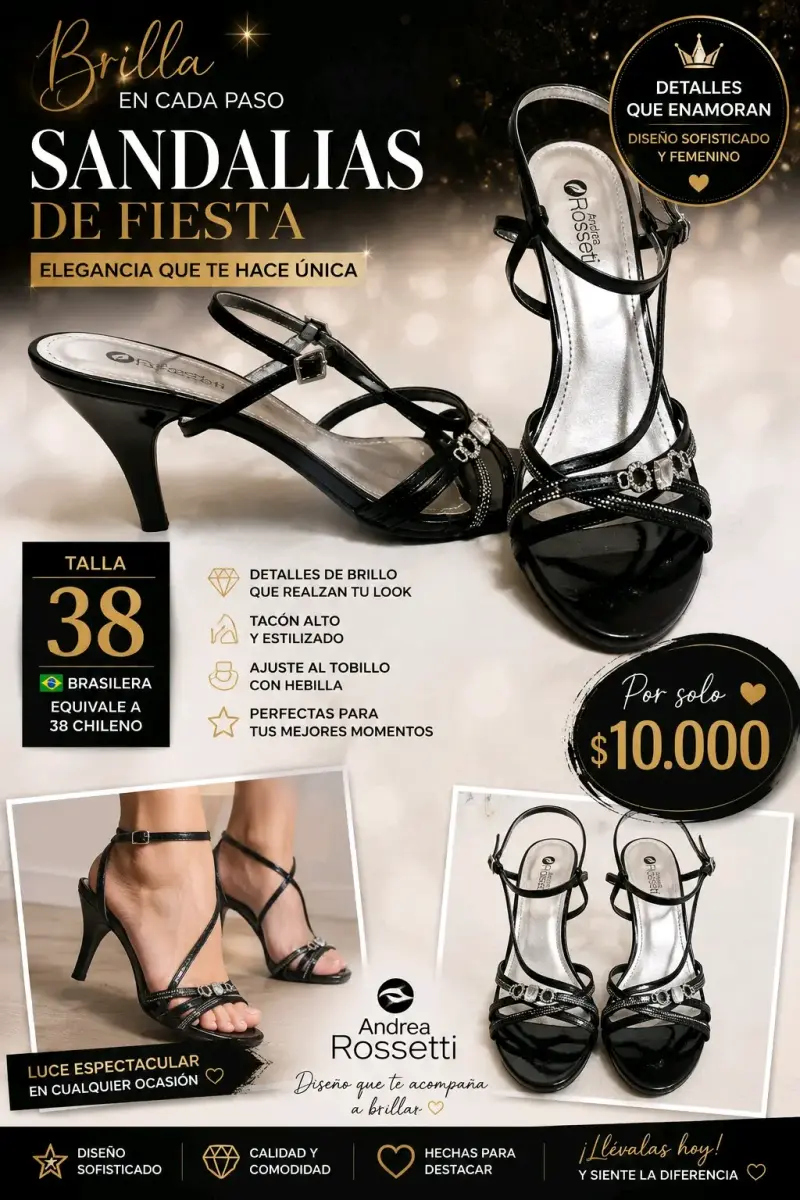 Sandalias de fiesta Andrea Rossetti negras talla 38