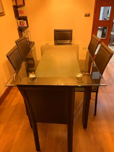 Mesa de comedor de vidrio 150x90 cm + 6 sillas - miniatura 1