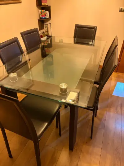 Mesa de comedor de vidrio 150x90 cm + 6 sillas - miniatura 2