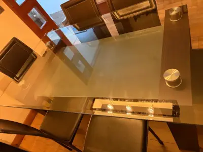 Mesa de comedor de vidrio 150x90 cm + 6 sillas - miniatura 4